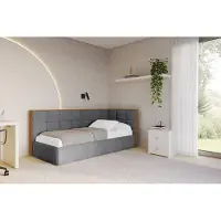 ALTDECOR Jugendbett mit Bettkasten SOVY - 100x200 - Dunkelgrau - Poso 115 - Links angeordnet - Einzelbett mit Stauraum - Polsterbett Kinderbett