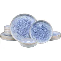 Creatable Teller-Set "Uno Mykonos glänzend, Geschirr-Set, 12-tlg.", blau (mykonos), 12, Steinzeug, Geschirr-Sets, Teller-Set, Modernes Spiraldekor, Reaktivglasur
