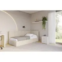 ALTDECOR Jugendbett mit Bettkasten MULY - 80x200 - Beige - Monolith 04 - Links angeordnet - Einzelbett mit Stauraum - Polsterbett Kinderbett