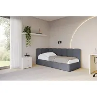 ALTDECOR Jugendbett mit Bettkasten DEXY - 100x200 - Dunkelgrau - Casablanca 2315 - Bett mit Matratze - Rechts angeordnet - Einzelbett mit Stauraum - Polsterbett Kinderbett
