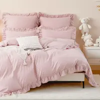 Merkloos Bettwäsche 135x200 cm mit Rüschen - Rosa Bettbezug - Kissenbezug 80x80 cm - Mikrofaser - - Weich und atmungsaktiv