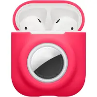 Kwmobile 2-in1 Schutzhülle für Apple Airpods 1 & 2 Hülle - Kopfhörer Silicon Case kompatibel mit AirTag - stoßfestes Cover mit Karabiner - Neon Pink