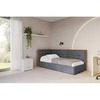 ALTDECOR Jugendbett mit Bettkasten SOVY - 90x200 - Dunkelgrau - Casablanca 2315 - Rechts angeordnet - Einzelbett mit Stauraum - Polsterbett Kinderbett