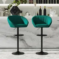 StarTech.com 2er-Set Barhocker Stoff - Küchenhocker mit Rückenlehne - Höhenverstellbar 58–80 cm - 360° drehbar - Mit Fußstütze - Sitz 42x30 cm - Grün