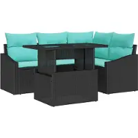 vidaXL Gartensofa-set 5 stk. Schwarz und Blau Poly-Rattan