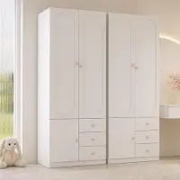 STILVORA Kleiderschrank mit 2 Türen und Schubladen, Schrank Set mit Kleiderstange und Keramikgriffen, Aufbewahrungsschrank für Schlafzimmer, Weiß