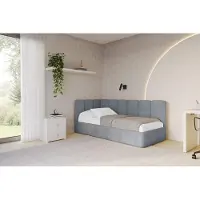 ALTDECOR Jugendbett mit Bettkasten DEXY - 100x200 - Grau - Casablanca 2314 - Bett mit Matratze - Rechts angeordnet - Einzelbett mit Stauraum - Polsterbett Kinderbett