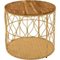 BellaFurn Outdoor-Beistelltisch Ø50 cm mit Akazienholz und Rattan | Farbe: Teakholz | Abmessungen: 50x50x47,5 cm