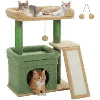 StarTech.com Katzen Kratzbaum - Kletterbaum 69 cm - 3 Etagen - Kuschelige Liegefläche oben - Höhle - Sisal Kratzstamm und Kratzmatte - Für Wohnungskatzen - Grün