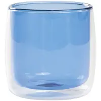 Zafferano No Bilia Set aus 4 doppelwandigen Borosilikatglas-Trinkgläsern, klar und blau, modernes Design, handgefertigt, elegant und widerstandsfähig