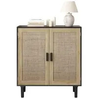 OKWISH Sideboard mit Stauraum, Beistellschrank Doppeltüriges Rattandesign, Flurschrank für Wohnzimmer oder Flur,Schwarz