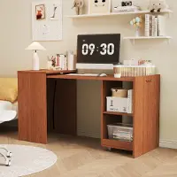 ALFORIGO Schreibtisch 126 x 55 x 75 cm, Spanplatte, klappbar, mit Schrank, 2 offenen Fächern und vier Rollen, Computertisch als Arbeitstisch