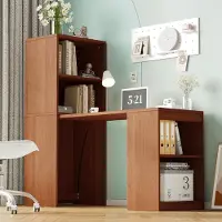 Flieks Multifunktionaler Schreibtisch mit vier Staufächer, Multifunktionaler Klapptisch, Computertisch 130x51x137cm, Walnussholzfarbe