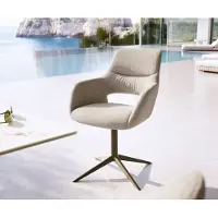 DELIFE Outdoorstuhl Yago-Flex mit Armlehnen Strukturstoff Grau-Weiß Fußkreuz Effektfinish Titan 360° drehbar Wippfunktion