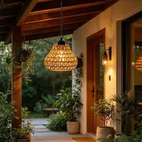 Zelurxx LED Pendelleuchte aus Rattan, Akku, 5 W, RGB, dimmbar, 3 Lichtfarben, Fernbedienung, Timer, USB-Ladung
