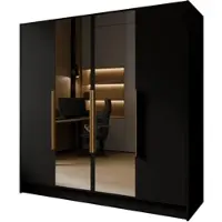 Masseno Drehtürenschrank RENVO 200/200/51 cm Modern Kleiderschrank 4-türig mit Spiegel Schwarz