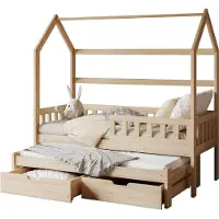Mirjan 24 Kinderbett Tymon II 80, Kinderzimmer Bett mit Lattenrost, Holzkonstruktion (Farbe: Kiefer Natur, Größe: 80x180 cm)