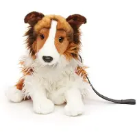 Uni Toys Uni-Toys - Langhaarcollie mit Leine, sitzend - Gesicht weiß-braun - 27 cm (Höhe) - Plüsch-Hund, Collie, Haustier - Plüschtier, Kuscheltier