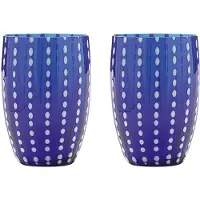 Zafferano Perle Blue Glass - Farbiges mundgeblasenes Glas, 32 cl, handgefertigt - Set mit 2 handgefertigten Bechern für Wasser oder Cocktails
