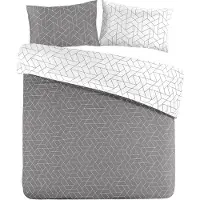 Padiro Bettwäsche-Set 2-teilig für 1 Person - 140 x 200 cm + 65 x 65 cm - Baumwollsatin - Grau - geometrisches Muster - Wendedesign