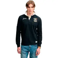 Superdry für Herren. M6010969A Rugby-Poloshirt Double Emblem marineblau (M), Lässig, Baumwolle, Klassisch, Langarm