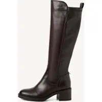 Tamaris Stiefel , Damen, Gr. 37, Textil, Normalschaft, braun (mokka), Leder, Lederimitat, unifarben, Schuhe Stiefel, Blockabsatz, Langschaftstiefel mit T-Logoprägung, Topseller