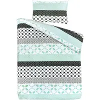 Padiro Bettwäsche-Set 3-teilig für 2 Personen - 200 x 200 cm + 50 x 75 cm - Extragroß XL - Baumwollsatin - Mehrfarbig/Grün - geometrische Ornamente