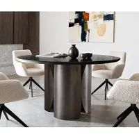 DELIFE Esstisch Adenza Rund 140x140 cm Marmor Schwarz Silber Metall Black Antique