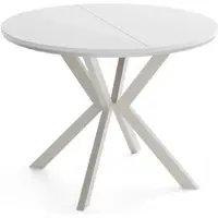 WFL GROUP Esstisch Valeo Neo, Ausziehbar – Runde Tischplatte – Metallgestell mit Ring – Kaschmirfarbene Beine – Laminierte Tischplatte – Weiß – 100-140/100/76 cm