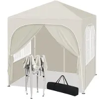Markenlos Partytent Wasserfest - 2x2m - Verstellbare Höhe - Mit Seitenwänden - Beige