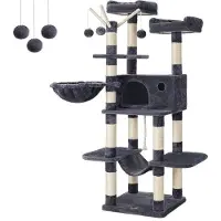 Markenlos Kratzbaum XL - für große Katzen - mit Hangmatte, Höhlen und Spielzeugen - stabil - 168 cm