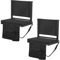 SucceBuy Klappbarer Tribünensitz mit Rückenlehne, gepolsterter Sitz mit Schultergurt, Getränkehalter, Haken und Seitentasche, Stadionstuhl (431,8 mm breit) Schwarz, 2er-Set