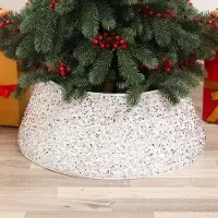 OEM Neu mit Glitzerbesatz bestickte Silberne Weihnachtsbaumjacke/Umhängetuch, kreativ bedruckte, mit Glitzerbesatz bestickte 3D-Weihnachtsbaumfußdeko, Requisiten für die Gestaltung einer Szene
