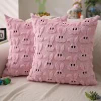 OEM Weißes Plüschkissen im 45 x 45 cm Format, mit weißen Ohren und einem weißen Kaninchen verziert, für Schlafzimmer, Sofa, Festlichkeitsdeko, rosa Kaninchen.