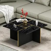 Homidea SILVA Couchtisch – Wohnzimmertisch mit Ablagefläche – Moderner Sofatisch in Schwarzer Marmoroptik