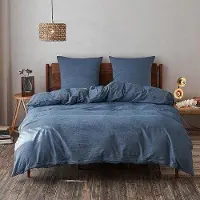 Markenlos Bettwäsche Set 2-teilig - 100% gewaschenes Baumwolle, blau