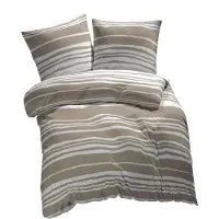 Markenlos Mikrofaser Bettwäsche Carola Streifen 135 x 200 cm Set von 2 - Pflegeleicht mit Reißverschluss - Beige