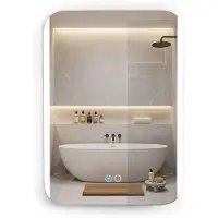 Costway Badspiegel mit LED Beleuchtung 70x50cm, Wandspiegel mit 3 Lichtfarben dimmbar & einstellbare Helligkeit, Badezimmerspiegel beschlagfrei