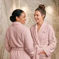 Yoursurprise Personalisierter Fleece Bademantel für Frauen - Bestickt - Rosa - S/M
