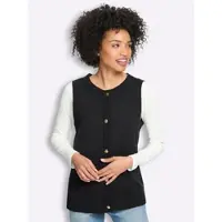 HEINE Strickweste "Strickweste Strickweste mit Schmuckknöpfen", Damen, Gr. 46, schwarz, Strick, , Modisch, Rundhals, Westen Strickweste