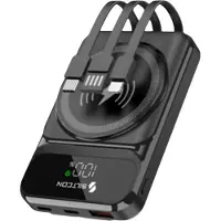 Siltcon 7-in-1 Magnetische Powerbank 10000 mAh – MagSafe-kompatibel – 15 W kabellos – 22,5 W Schnellladen – 3 integrierte Kabel – Schwarz
