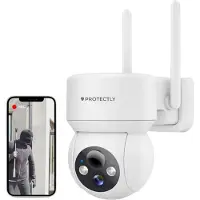 Protectly 2K Überwachungskamera kabellos – Akku WLAN Kamera außen/innen, Nachtsicht, Zwei-Wege-Audio, 64GB SD & IP66
