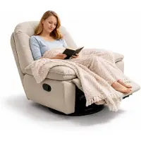 FlexiSpot XC6 Oval Relaxsessel, 360° drehbarer Fernsehsessel mit Liegefunktion, Rückenlehne & Fußstütze separat verstellbar, Beige