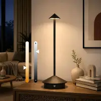 AjieQaQ Pilz Tischleuchte Akku Schwarz LED, Kabellos Dimmbar Touch, 3 Farbtemperaturen, Modern Nachttischlampe mit Memory-Funktion, Type-C Ladebar.