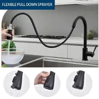 Aica Sanitär GmbH AICA Küchenarmatur ausziehbar mit Brause 3 Strahlarten Mischbatterie 360° drehbar Hochdruck Wasserhahn Küche Schwarz Matt