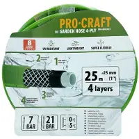 Procraft Gartenschlauch PR-4GH2525, 25 m, 1 Zoll, 4-lagig, druck- und UV-beständig