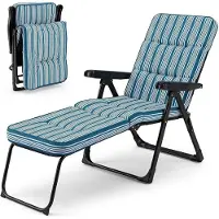 KOMFOTTEU Sonnenliege, zusammenklappbar, mit gepolsterter Matratze, verstellbare Rückenlehne in 6 Winkeln, Gartenliege, Belastung 150 kg, Poolliege, 163 x 63 x 63 cm, für Terrasse, Balkon (blau)