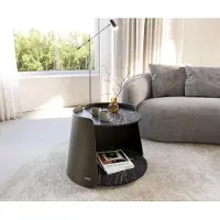 DELIFE Couchtisch Daban 59x59 cm Keramik LaminamNoir Desir Braun Gestell Metall Titanfarbig