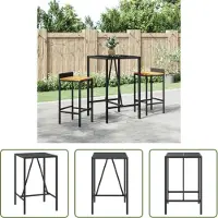 The Living Store Bartisch mit Glasplatte Schwarz 70x70x110 cm Poly Rattan