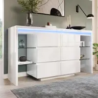 STILVORA Kommode mit Smart LED-Beleuchtung und App-Steuerung, Sideboard mit 6 Schubladen und 4 Glasablagen, Anrichte aus Holz für Wohnzimmer, Weiß